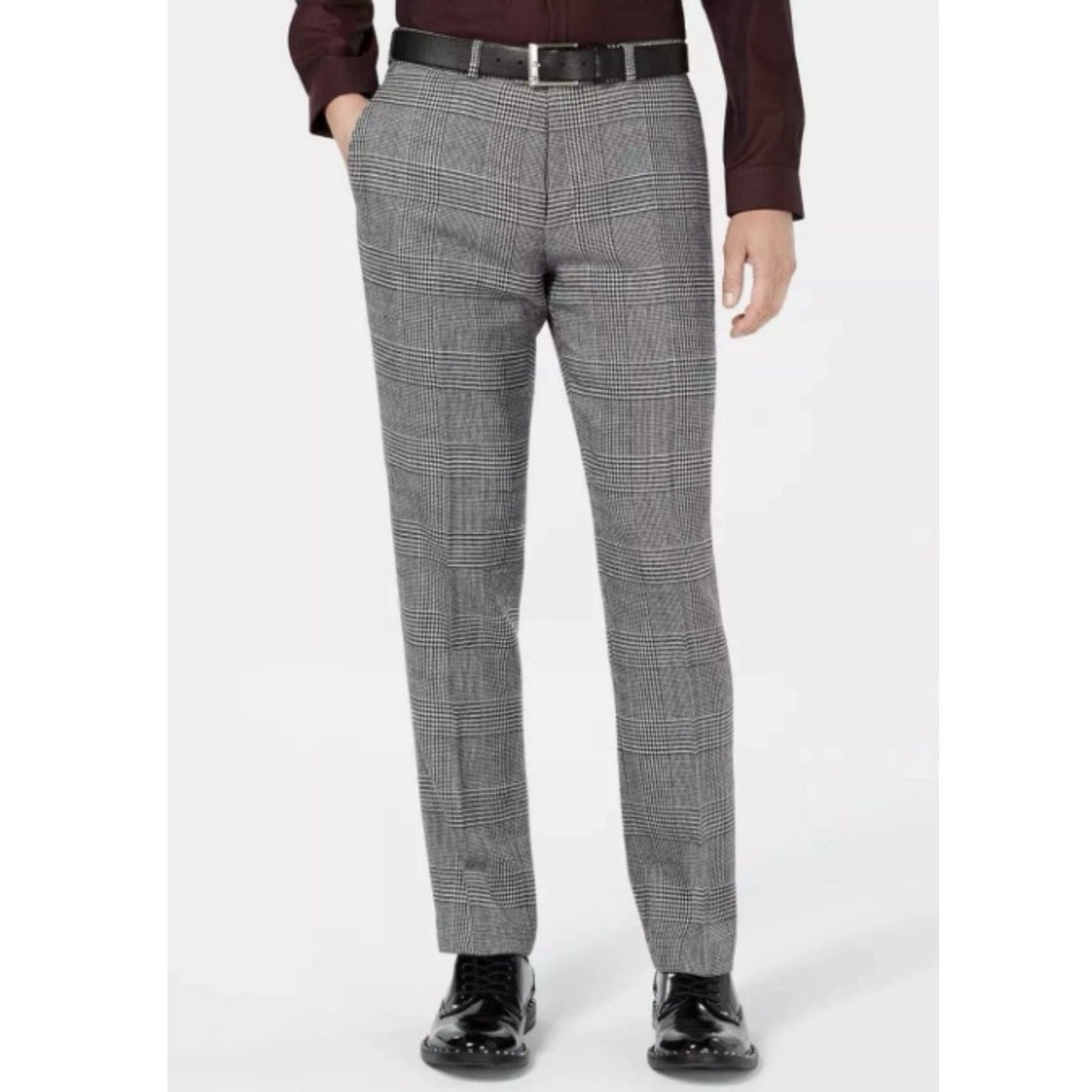 Bar III Slim Fit Suit Pants Mens 30x32 Black White Glen Plaid Active Stretch